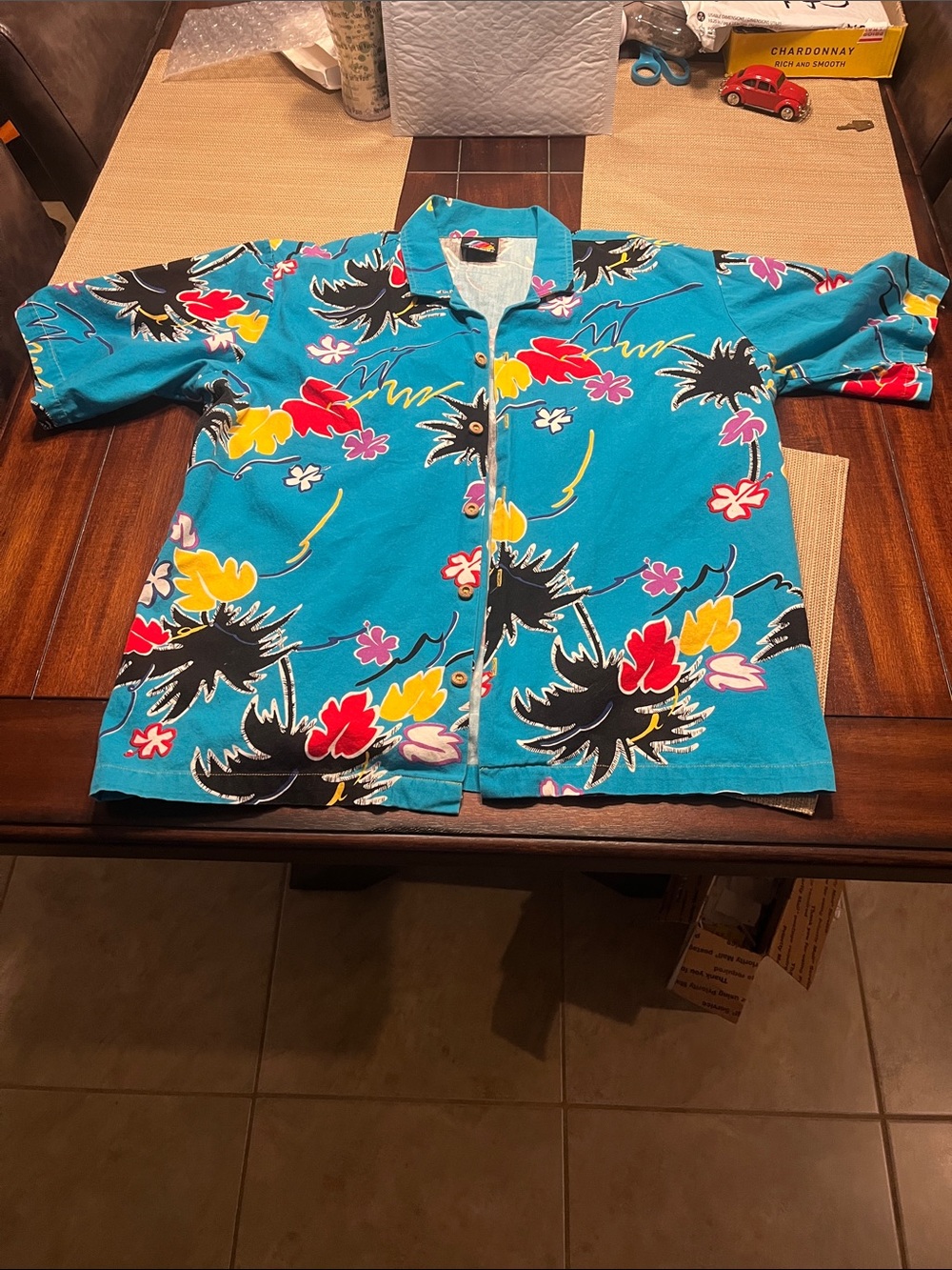 Vintage 1980’s Hobie Blue Tropical Floral Button-Down Shirt